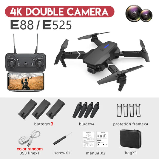 2024 E88Pro RC Drone 4K Professinal with 3 Battery 1080P Wide Angle HD Camera Foldable Helicopter WIFI FPV Height Hold Gift Toy